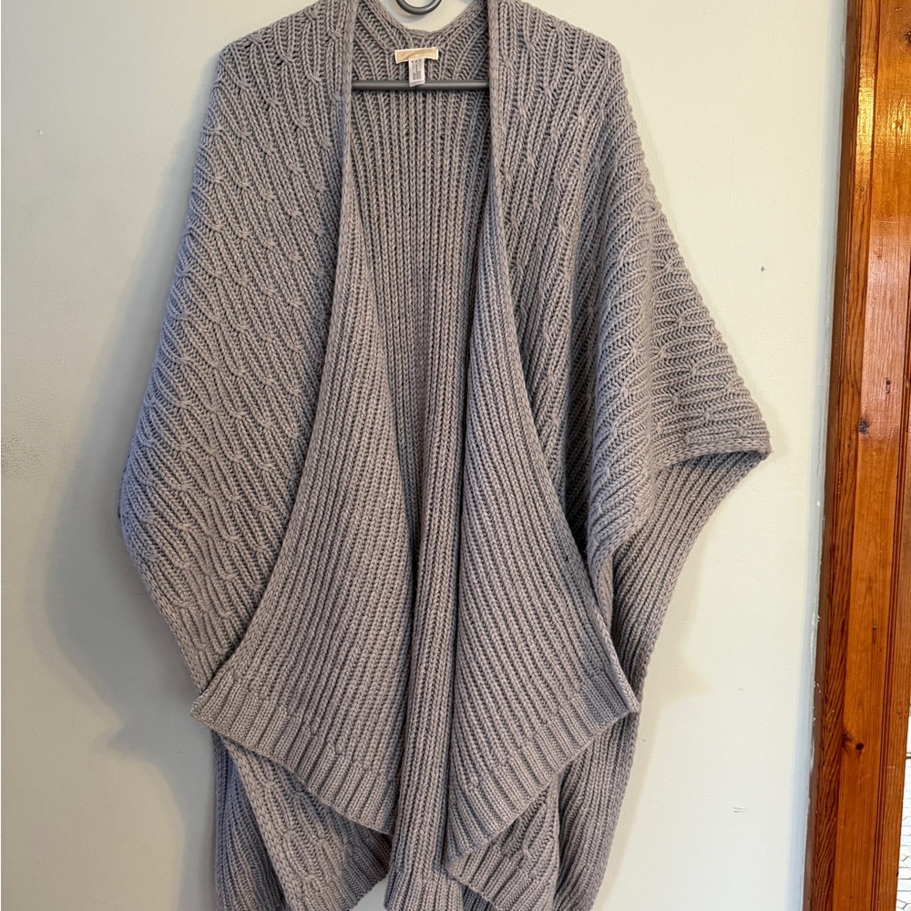 Michael Kors Grey Rib Cable-Knit Poncho / Sweater Wrap